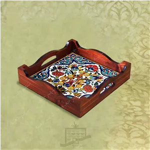 سینی چوبی (طرح R G11 22) – پذیرایی لاکچری، ضد آب، سنتی، تنقلات، سرو، رزینی