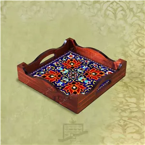 سینی چوبی (طرح R K19 22) – پذیرایی لاکچری، ضد آب، سنتی، تنقلات، سرو، رزینی
