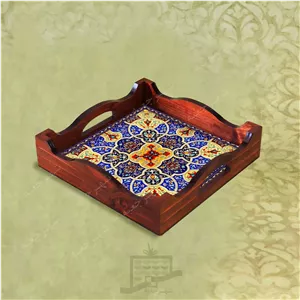 سینی چوبی (طرح R K37 22) – پذیرایی لاکچری، ضد آب، سنتی، تنقلات، سرو، رزینی