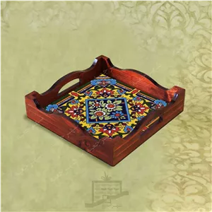 سینی چوبی (طرح R K7 22) – پذیرایی لاکچری، ضد آب، سنتی، تنقلات، سرو، رزینی