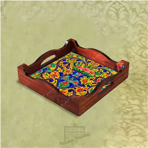 سینی چوبی (طرح R K38 22) – پذیرایی لاکچری، ضد آب، سنتی، تنقلات، سرو، رزینی