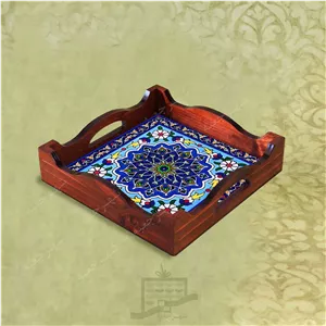 سینی چوبی (طرح R K9 22) – پذیرایی لاکچری، ضد آب، سنتی، تنقلات، سرو، رزینی