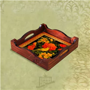 سینی چوبی (طرح R G6 22) – پذیرایی لاکچری، ضد آب، سنتی، تنقلات، سرو، رزینی