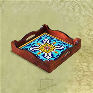 سینی چوبی (طرح R K12 22) – پذیرایی لاکچری، ضد آب، سنتی، تنقلات، سرو، رزینی