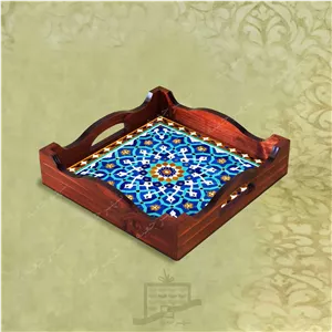 سینی چوبی (طرح R K33 22) – پذیرایی لاکچری، ضد آب، سنتی، تنقلات، سرو، رزینی