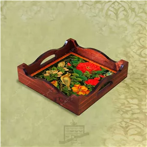 سینی چوبی (طرح R G3 22) – پذیرایی لاکچری، ضد آب، سنتی، تنقلات، سرو، رزینی
