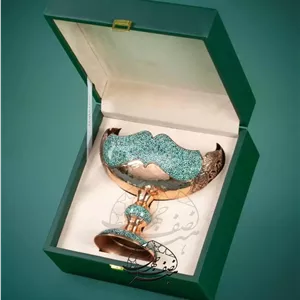 کشکول 25cm 25cm فیروزه کوبی کنار قلمزنی داخل جعبه چرمی