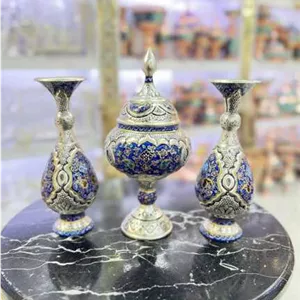 ست شکلات خوری بزرگ و گلدان 25cm قلمزنی نقاشی تذهیب 