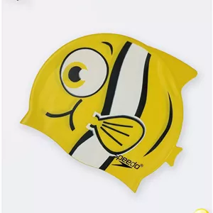 کلاه استخری بچه گانه طرح ماهی بالدار زرد رنگ سیلیکونی ضد کلر اسپیدو ( Speedo )