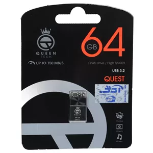 فلشفلش مموری Queen tech USB3.2 مدل QUEST ظرفیت 64GB - مشکی (گارانتی مادام العمر شرکت آی تین)