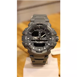 ساعت مچی دو زمانه یونیک نسخه طوسی بتنی تاکتیکال UNIQUE Dual-Time Chrono Battleship Grey Edition