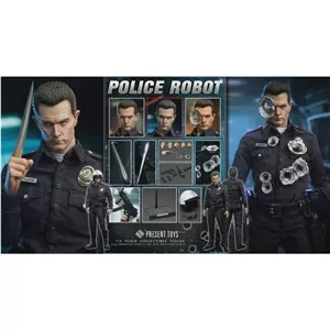 اکشن فیگور ترمیناتور طرح دلوکس تی 1000 مقیاس 16 مدل present toys Terminator T-1000 Police Robot