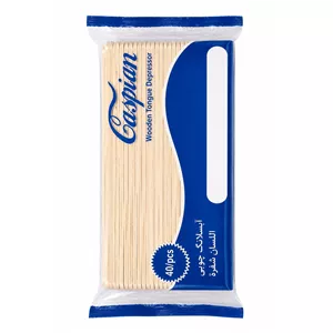 اسپاتول آبسلانگ چوبی زبان گرفتار کاسپین (Caspian) بسته 40 عددی چوب قابل استفاده در اصلاح