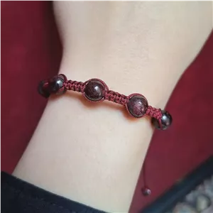 دستبند سنگ گارنت سرخ طبیعی و اصل