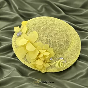 کلاه عروس فرنچ زرد گیپور کد 810