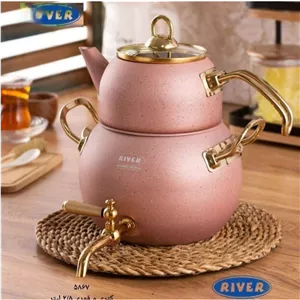 کتری قوری گرانیت شیردار ریور رنگ رز گلد