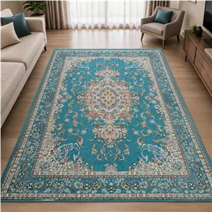 روفرشی 12 متری مخمل ابریشم (ضخیم) طرح تبریزی - برند ترمه یزد (رنگ ابی فیروزه ای)