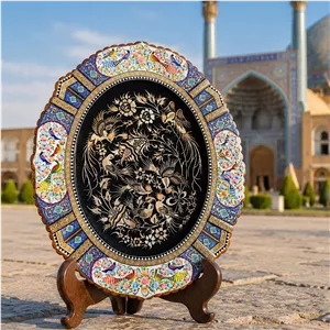  تابلو قلم زنی قلمزنی بیضی طرح گل و مرغ با قاب مینیاتور و خاتم 60در70 