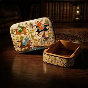 جعبه خاتم کاری چوبی کشویی مدل چوگان
