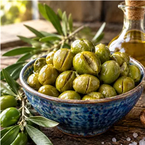 زیتون شکسته سنتی رودبار تلخیگیری طبیعی با آبنمک (بدون سود) تازه و گوشتی امساله