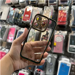 گارد IP14PRO آیفون مدل شفاف دور طلایی رنگ سبز تیره