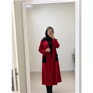 مانتو بلند کشمیر قرمز با جیب مشکی (مدل پاییزه)