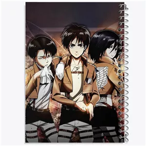 دفتر مشق 50 برگ خندالو مدل ارن و میکاسا و لیوای انیمه Attack on Titan کد 10974 - با بهترین کیفیت