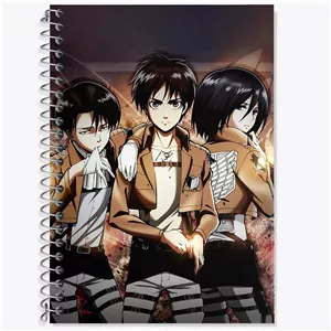 دفتر زبان 50 برگ خندالو مدل دو خط طرح ارن و میکاسا و لیوای انیمه اتک آن تایتان Attack on Titan کد 10974 - با بهترین ک...