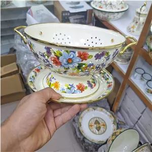 آبکش و زیر طرح گلدار لعابی وارداتی درجه یک 