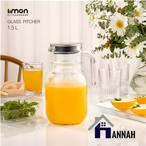 پارچ شیشه ای ساده 1 5لیتر درب استیل لیمون