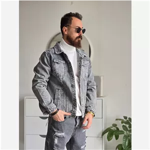 کت جین مردانه پارچه ترک رنگ طوسی تمام کش و قواره دار سایز M تا XXL