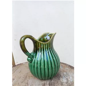 پارچ سفالی سنتی دستساز با لعاب سبز