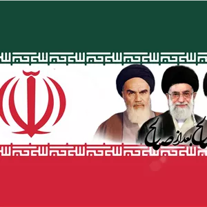 پرچم ایران با تصویر سه رهبر سایز 200در145سانتی متر پارچه فیلامنت