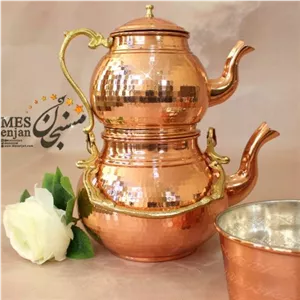ست کتری و قوری مسی دسته برنجی با طراحی سنتی