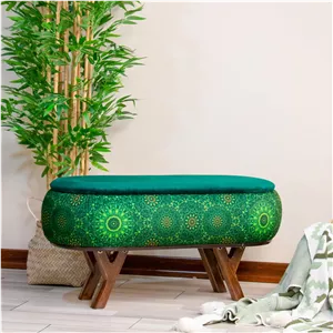 پاف نیمکتی نقش آکام چوب طرح لاهیجان سایز 90