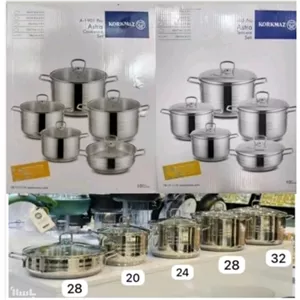 1 آرام پز و قابلمه کرکماز 10 پارچه ((سایز 20 تا 32 )) درب استیل ترکیه آستراA-1900pro کف چدن نسوز(( تضمین کیفیت )) پیرکس 
