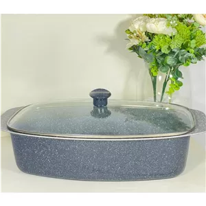 تابه مرغ خوری گرانیتی لاوان مدل تیتان طوسی دو دسته درب پیرکس (پسکرایه)