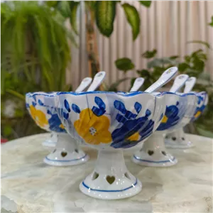 سرویس بستنی خوری گل پنبه ای 12 پارچه مدل پیچی