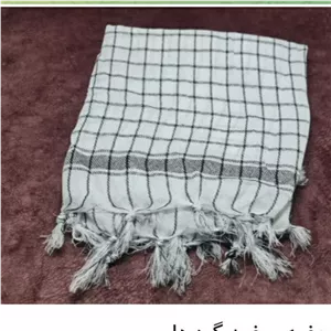چفیه سفید قواره بزرگ اعلا جنس پلی استر و نخ