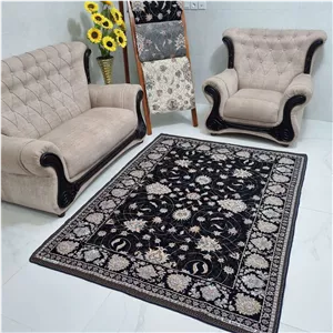 روفرشی 3 متری شانل ابریشم ضخیم یکرو طرح افشان کد گلنگار 100  رنگ سرمه ای  برند وکیل بافت یزد