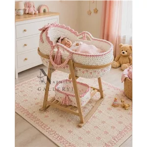 کریر نوزاد مدل نیمه سایبان پاپیوندار همراه با سبد نظمدهنده (ست کامل)