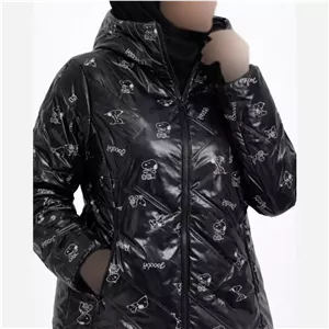 کاپشن کراپ زنانه مدل هپی داگز رنگ مشکی و کاربنی فری سایز