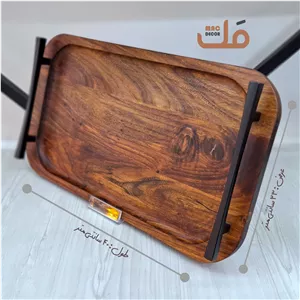 سینی چوب طبیعی گردو دستساز(مکدکور)دستههای فلزی(پسکرایه)