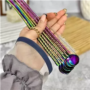 نی شربت خوری استیل هفت رنگ ( 6 عددی ) 