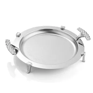 سینی دایره دسته نقره ای نگینی پایه دار ریور کد B1429 (پس کرایه)