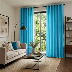 پرده ساتن سیلک آبی فیروزه ای
