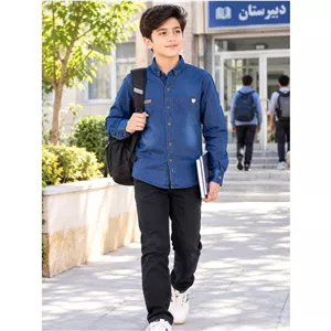 پیراهن پسرانه لی آبی تیره اسپرت و شیک سایز متوسط سایز 8 سال 