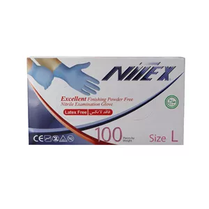 دستکش نیتریل آبی برند نیتکس سایز لارج بسته 100 عددی 