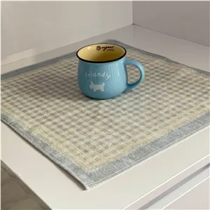 دستمال 43 43 مخمل ضدلک طرح چارخونه آبی کد 7006