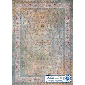 فرش طرح شهرزاد 1200 شانه سنگین وزن وینتیج کرم زرد آبی حاشیه کرم آبی کد 21351
